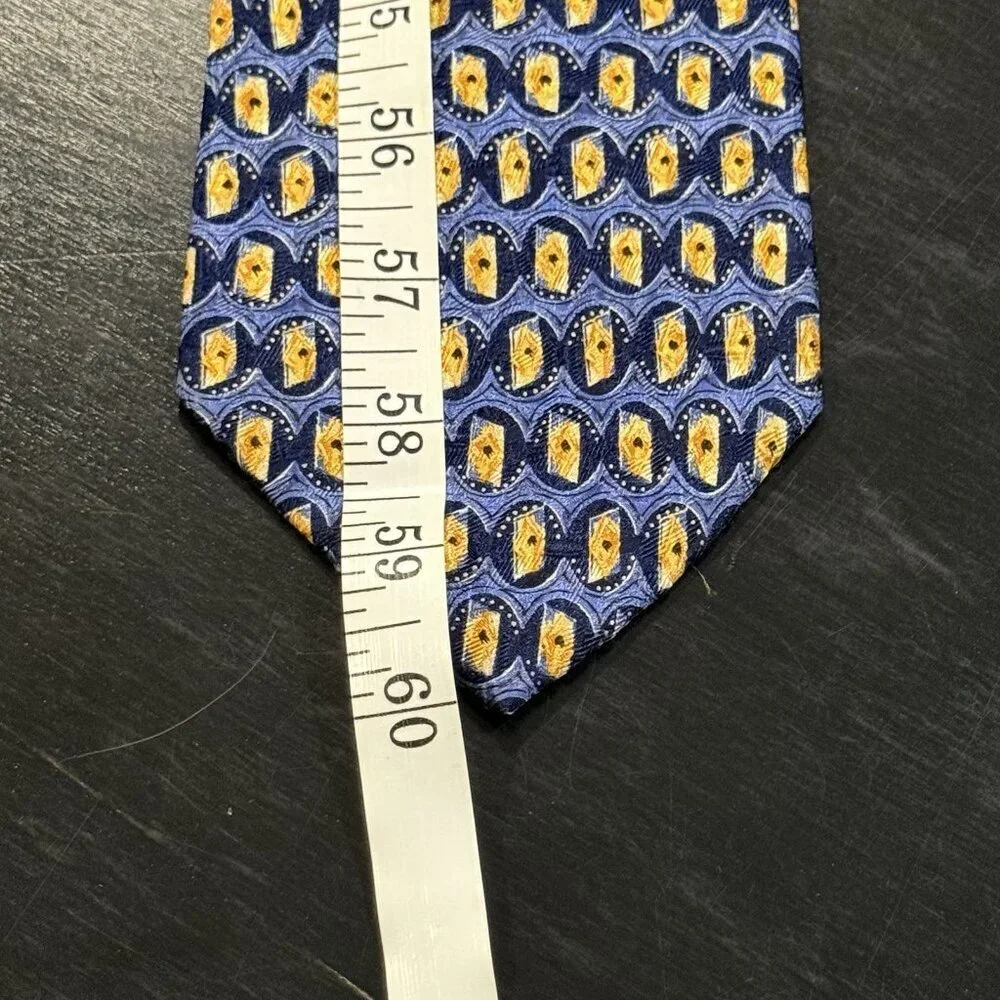 Ermenegildo Zegna Italian Silk Blue And Gold Geometric Mens Neck Tie